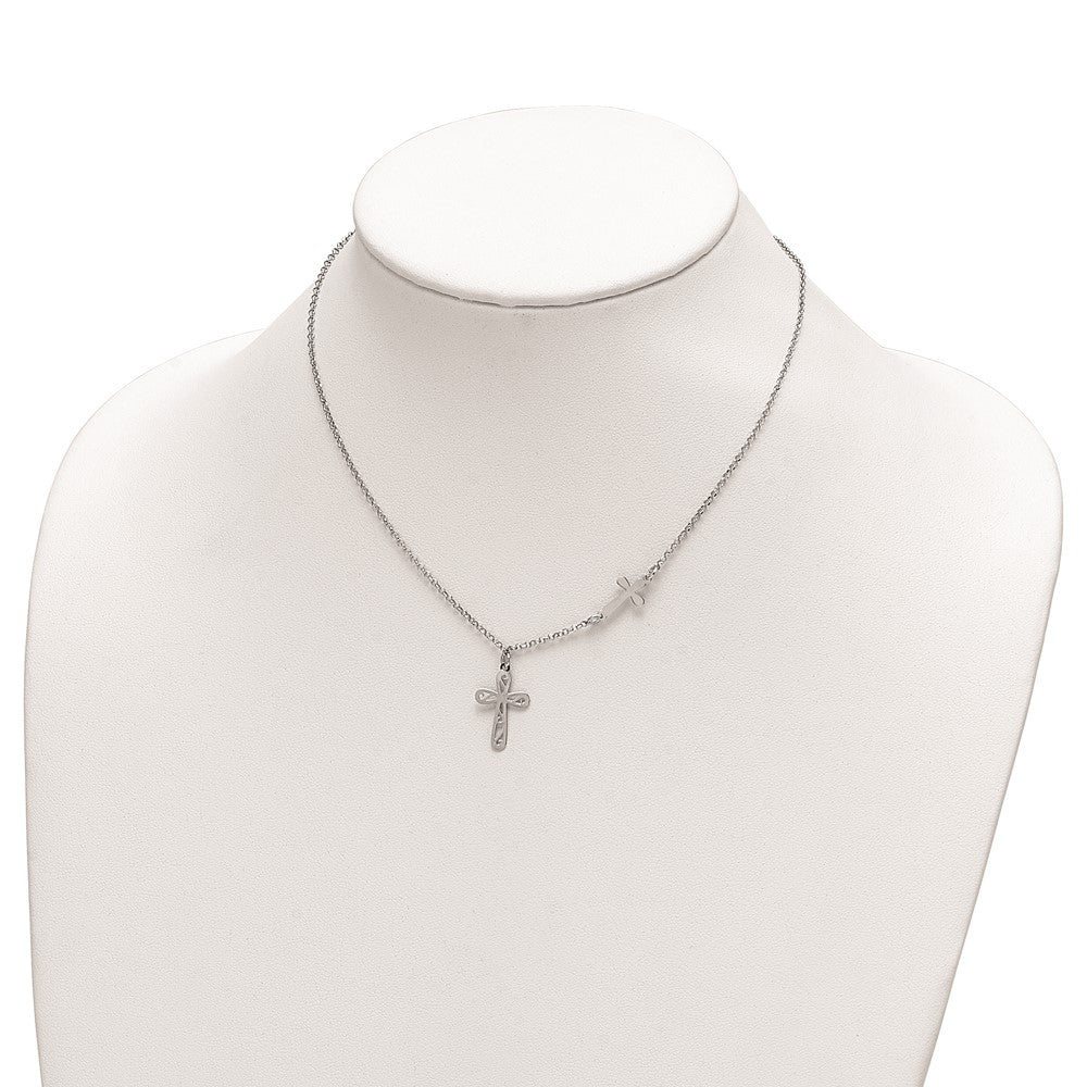 Sterling Silver 2-Cross Necklace 17"