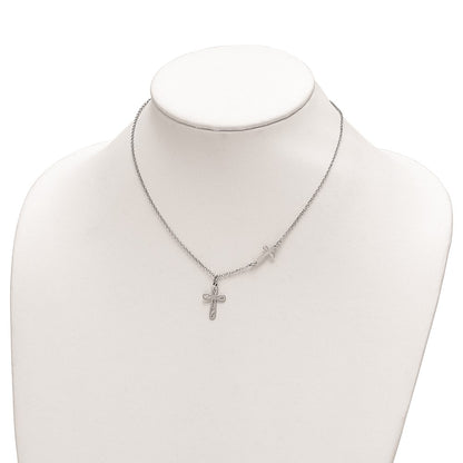 Sterling Silver 2-Cross Necklace 17"