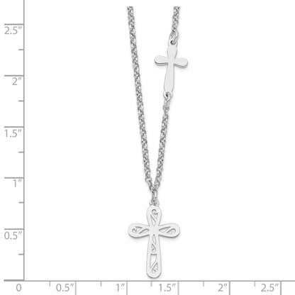 Sterling Silver 2-Cross Necklace 17"