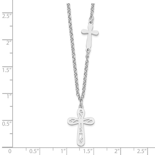 Sterling Silver 2-Cross Necklace 17"