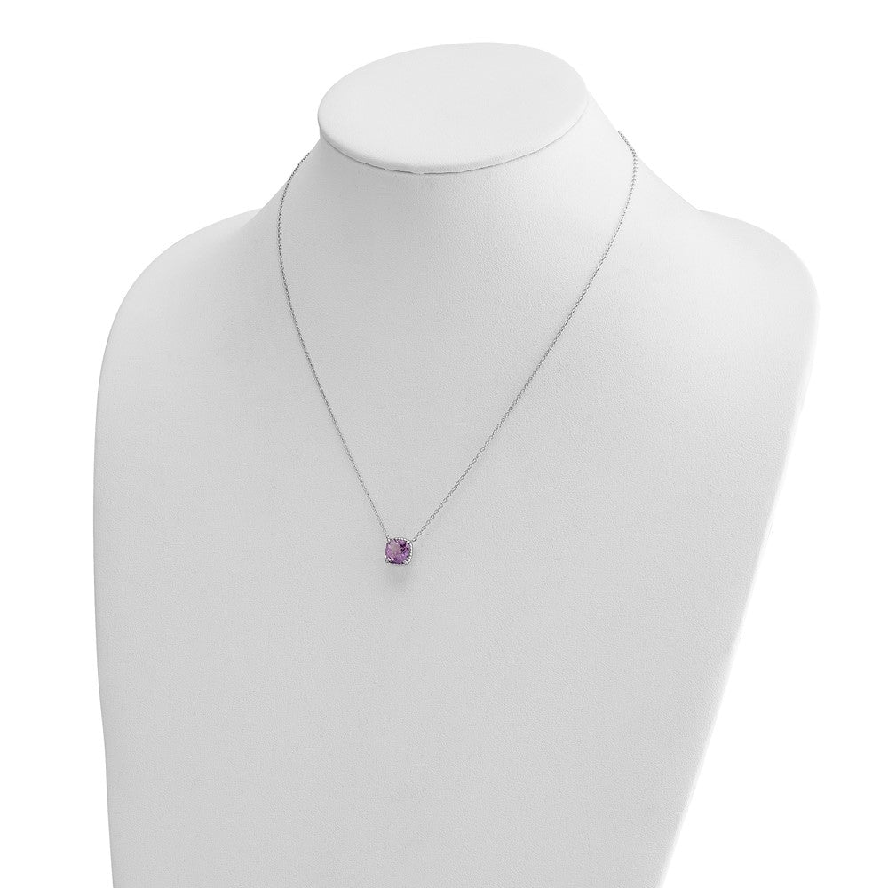 Sterling Silver Square Gemstone Pendant Necklace 16"