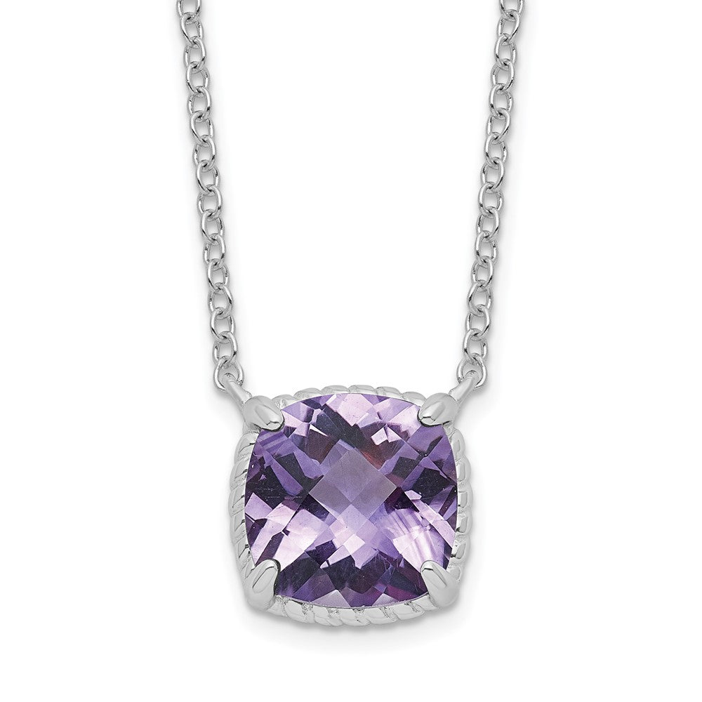 Sterling Silver Square Gemstone Pendant Necklace 16"