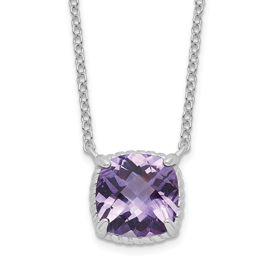 Sterling Silver Square Gemstone Pendant Necklace 16"