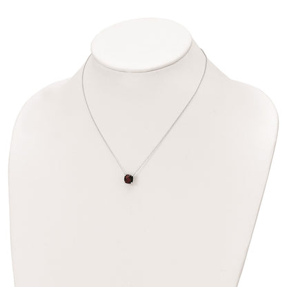 Sterling Silver Square Garnet Necklace 16"