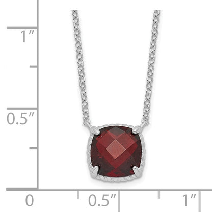 Sterling Silver Square Garnet Necklace 16"