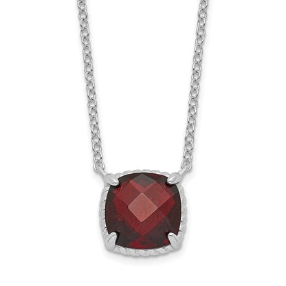 Sterling Silver Square Garnet Necklace 16"