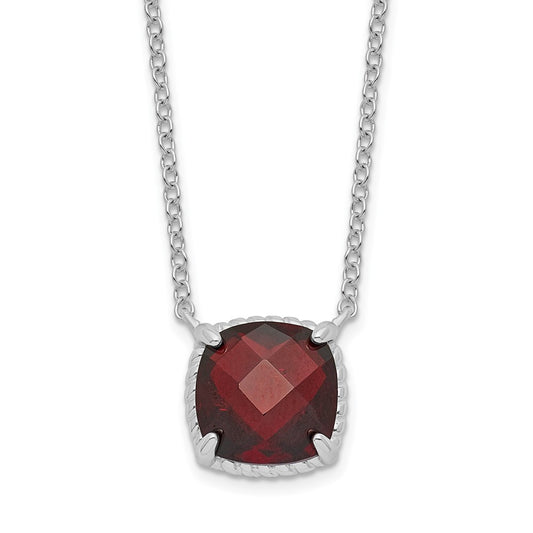 Sterling Silver Square Garnet Necklace 16"