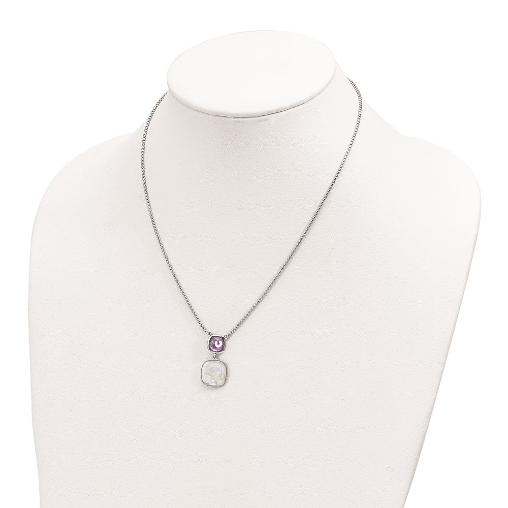 Sterling Silver Rhod-plated Gemstone & Pearl Necklace 18"