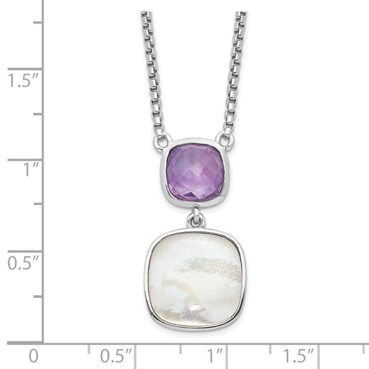 Sterling Silver Rhod-plated Gemstone & Pearl Necklace 18"