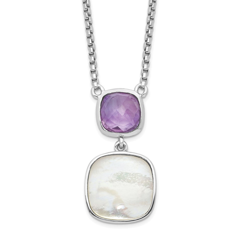 Sterling Silver Rhod-plated Gemstone & Pearl Necklace 18"