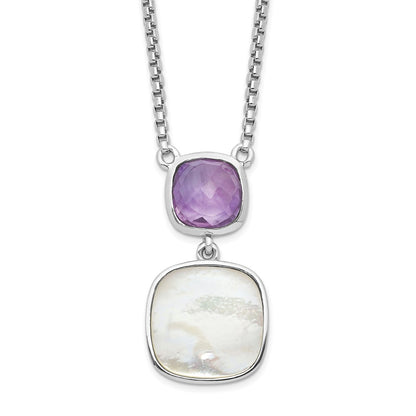 Sterling Silver Rhod-plated Gemstone & Pearl Necklace 18"