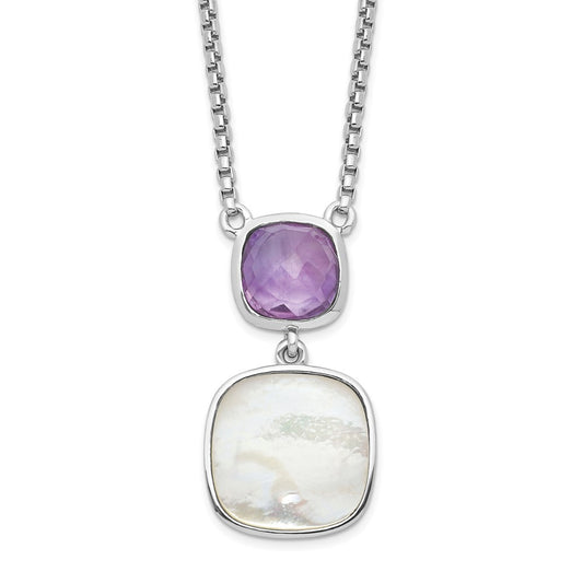 Sterling Silver Rhod-plated Gemstone & Pearl Necklace 18"