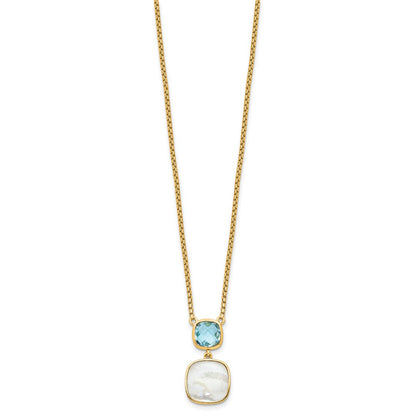Sterling Silver Rhod-plated Gemstone & Pearl Necklace 18"