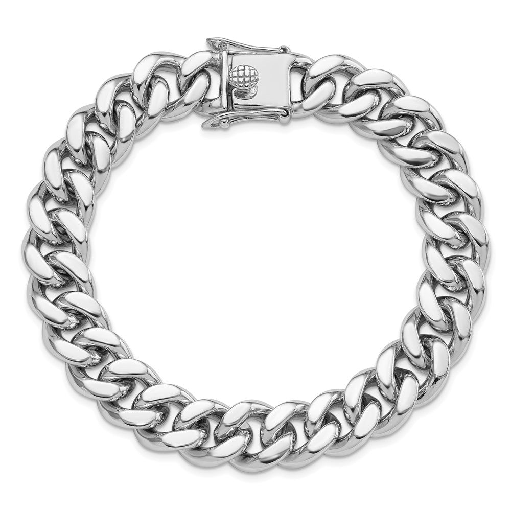 925 Sterling Silver 12.4mm Rhodium-plated Curb Link Men's Bracelet 8.5 inch