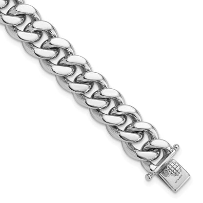 925 Sterling Silver 12.4mm Rhodium-plated Curb Link Men's Bracelet 8.5 inch