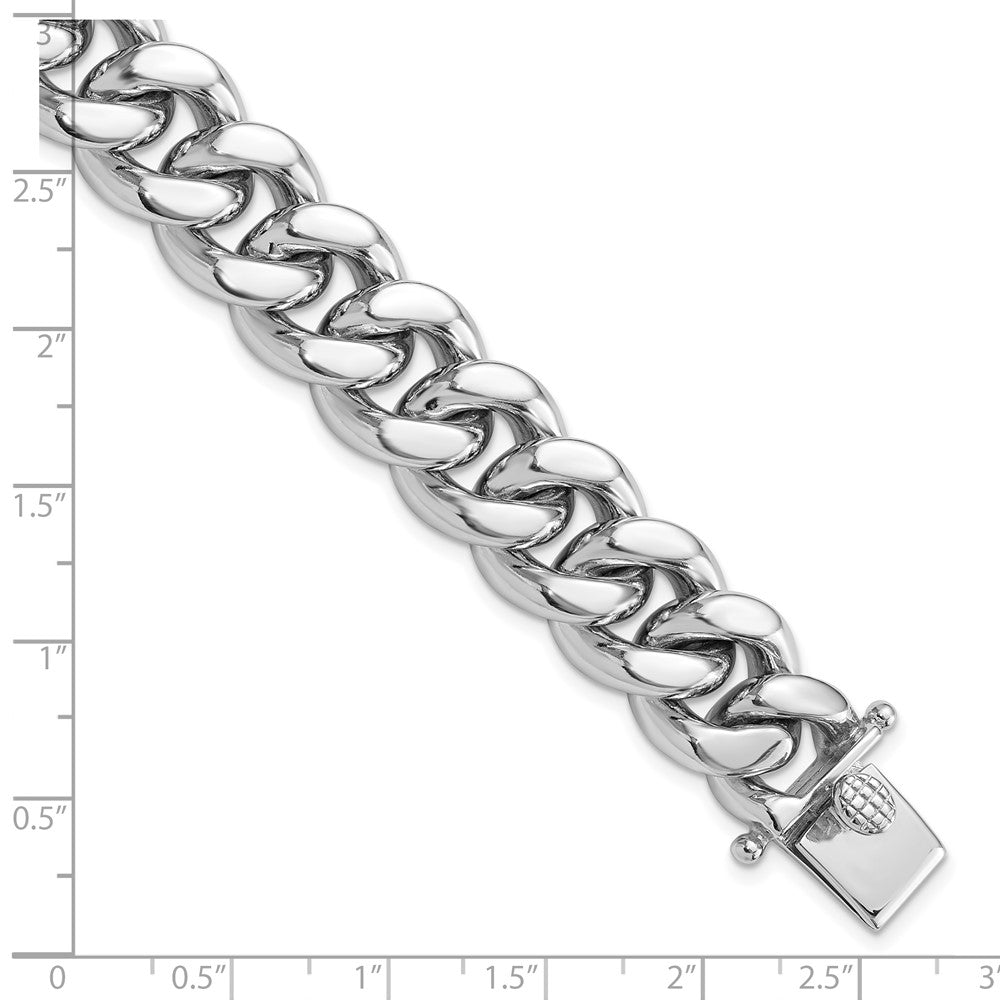 925 Sterling Silver 14.5mm Rhodium-plated Curb Link Men's Bracelet 8.5 inch