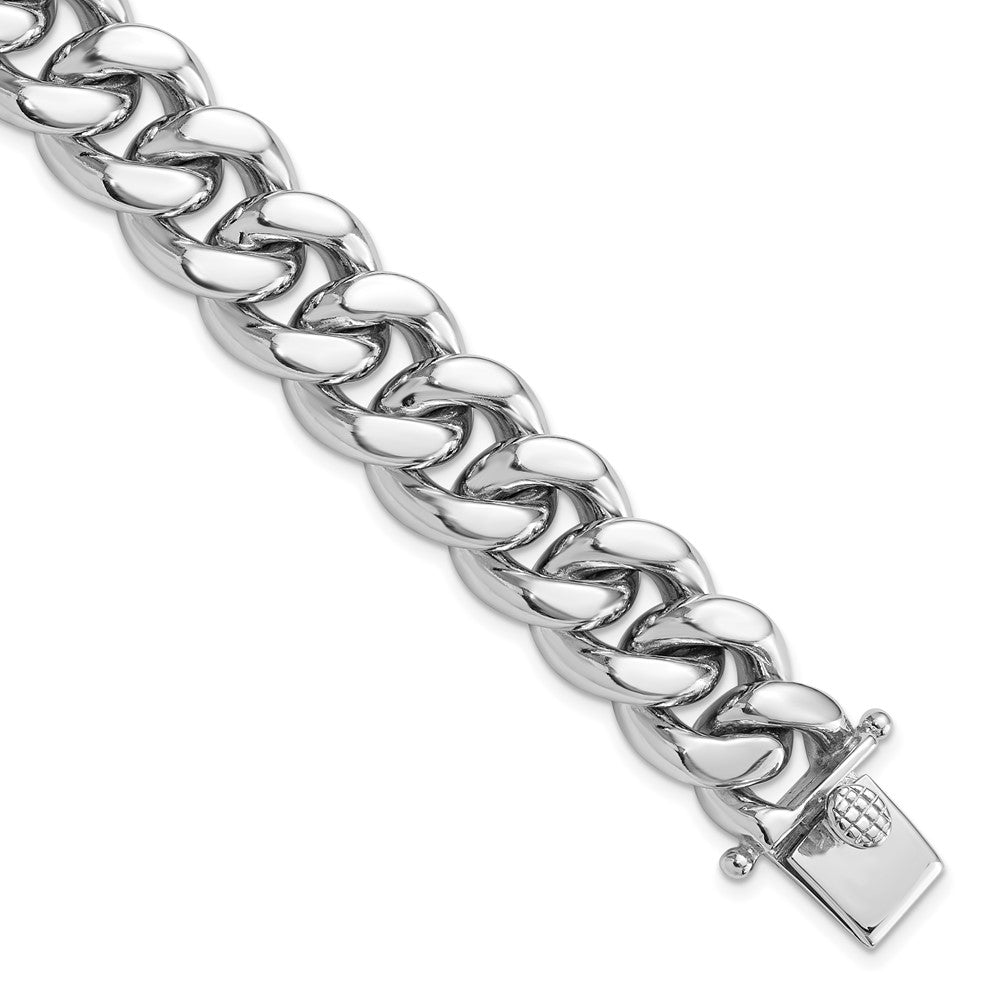 925 Sterling Silver 14.5mm Rhodium-plated Curb Link Men's Bracelet 8.5 inch