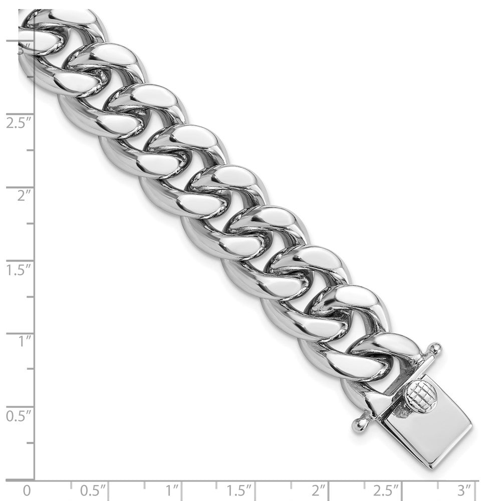 925 Sterling Silver 15.5mm Rhodium-plated Curb Link Men's Bracelet 8.5 inch