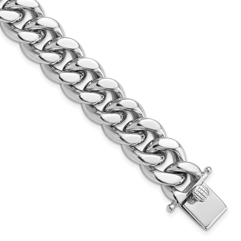 925 Sterling Silver 15.5mm Rhodium-plated Curb Link Men's Bracelet 8.5 inch