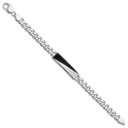 925 Sterling Silver 10.1mm Rhodium-plated Enameled Bar Men's Bracelet 8 inch