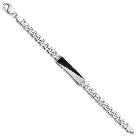 925 Sterling Silver 10.1mm Rhodium-plated Enameled Bar Men's Bracelet 8 inch