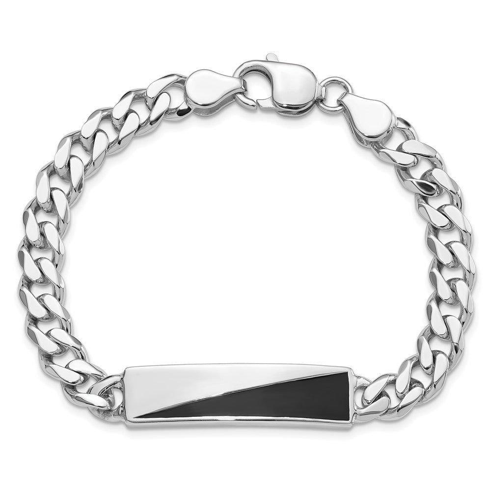 925 Sterling Silver 10.1mm Rhodium-plated Enameled Bar Men's Bracelet 8 inch