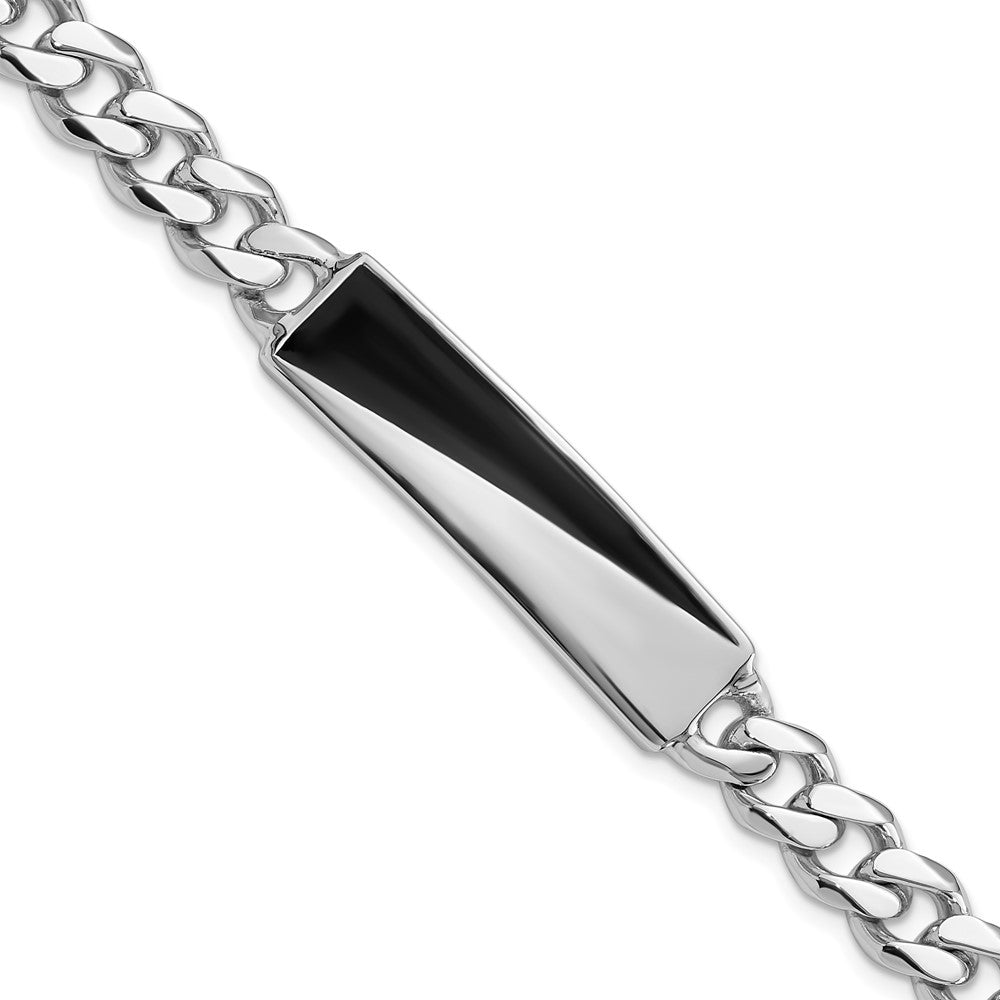 925 Sterling Silver 10.1mm Rhodium-plated Enameled Bar Men's Bracelet 8 inch