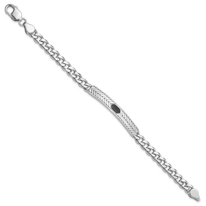 925 Sterling Silver 7.75mm Rhodium-plated Enameled Bar Men's Bracelet 8 inch