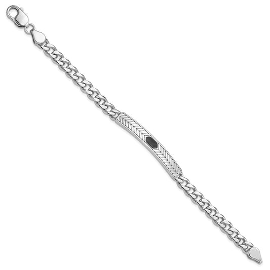925 Sterling Silver 7.75mm Rhodium-plated Enameled Bar Men's Bracelet 8 inch