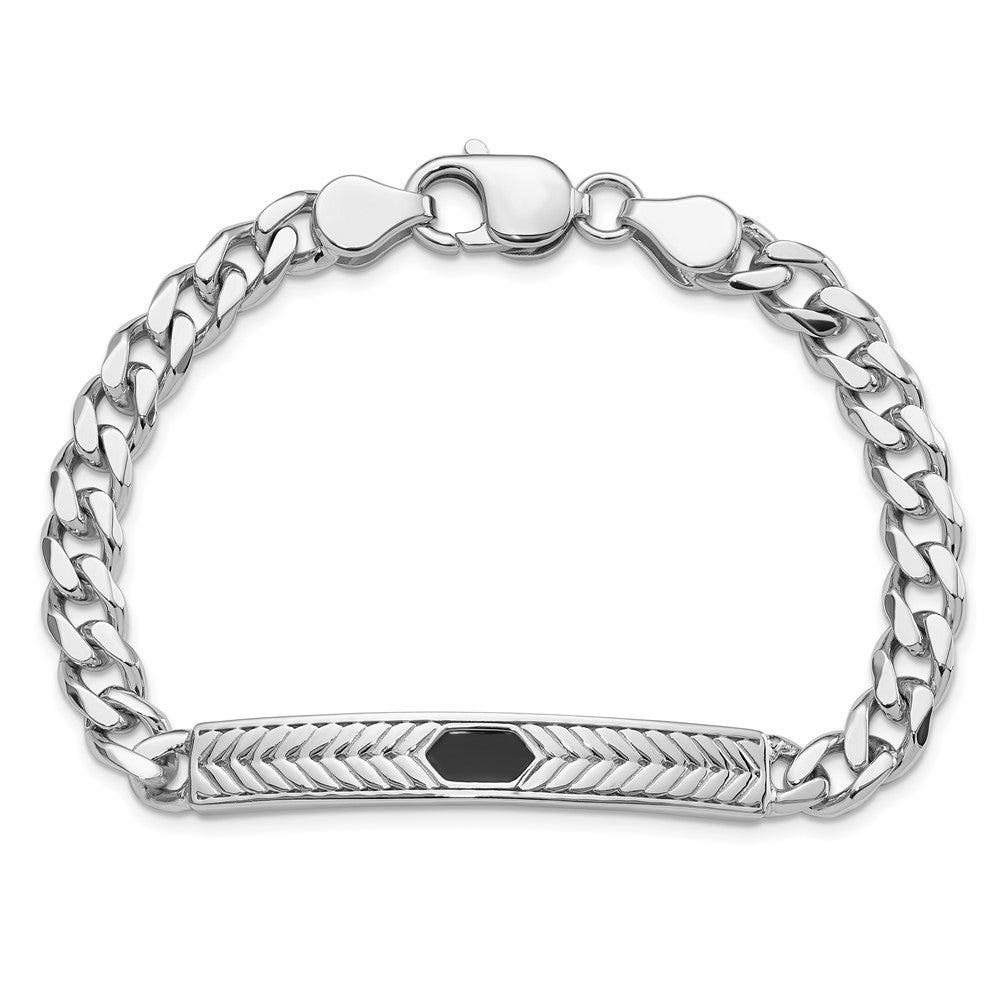 925 Sterling Silver 7.75mm Rhodium-plated Enameled Bar Men's Bracelet 8 inch