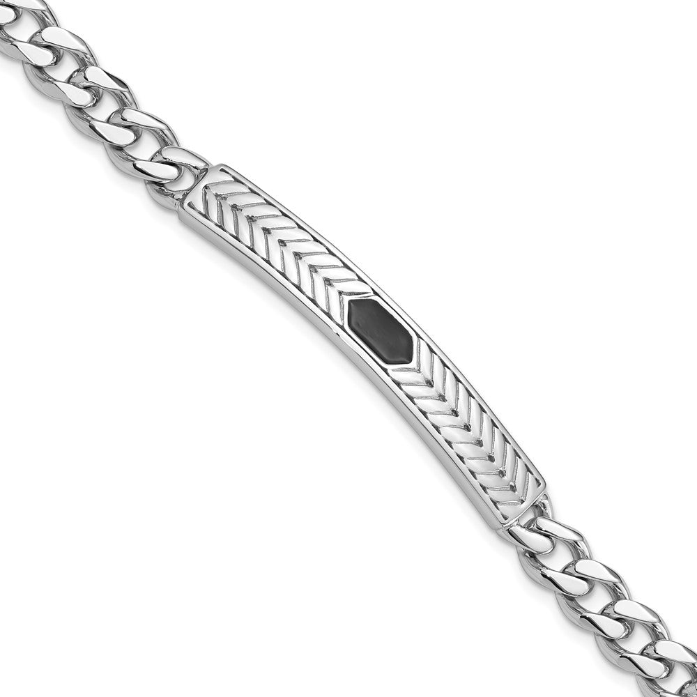 925 Sterling Silver 7.75mm Rhodium-plated Enameled Bar Men's Bracelet 8 inch