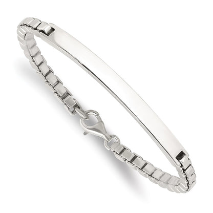 925 Sterling Silver 4.75mm Polished Box Chain ID Bracelet 7 inch
