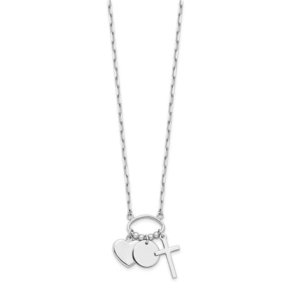 Sterling Silver Round Heart Cross Discs 32in Necklace 32"