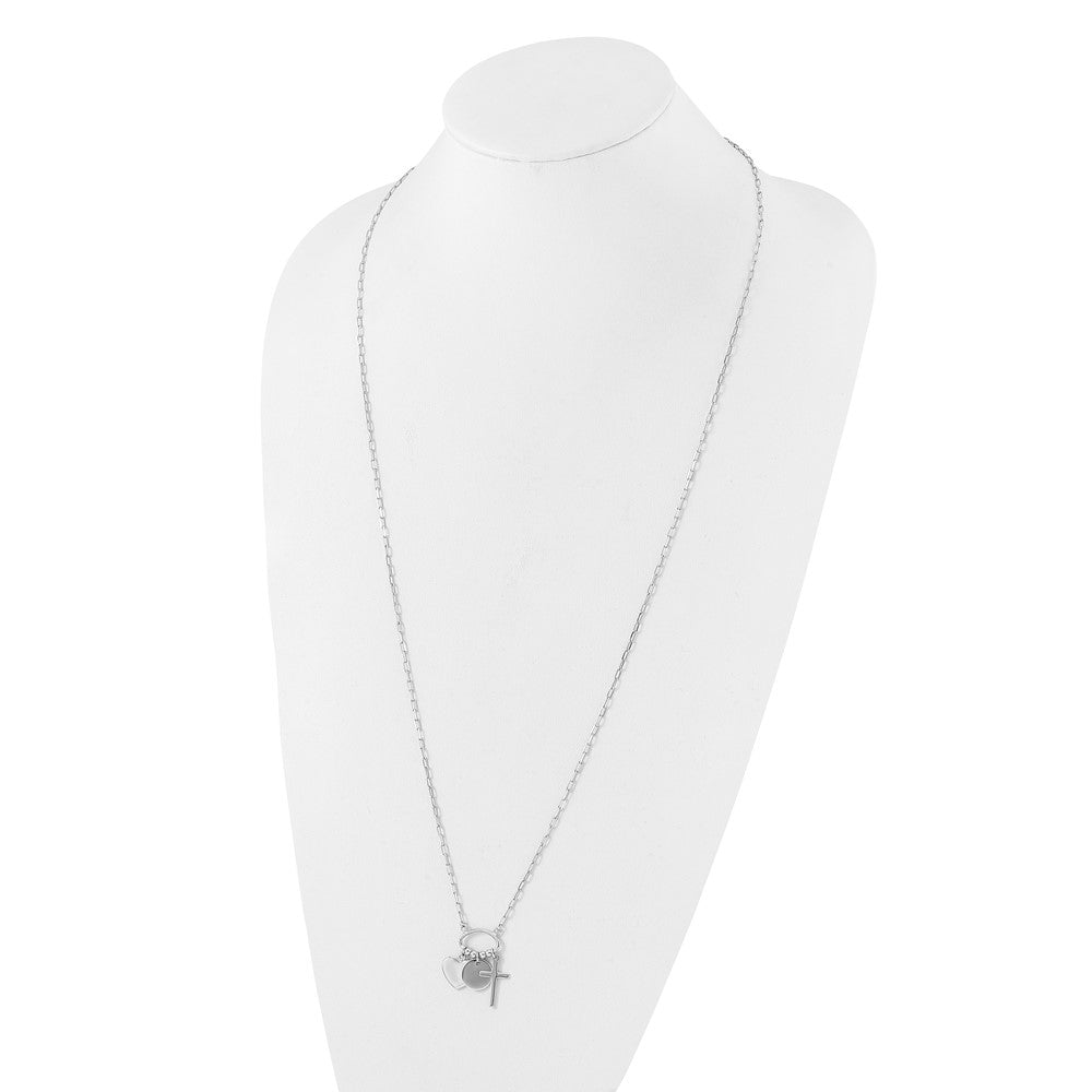 Sterling Silver Round Heart Cross Discs 32in Necklace 32"