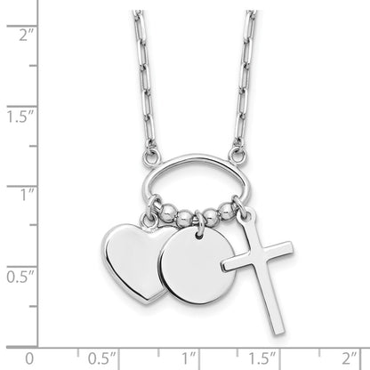 Sterling Silver Round Heart Cross Discs 32in Necklace 32"
