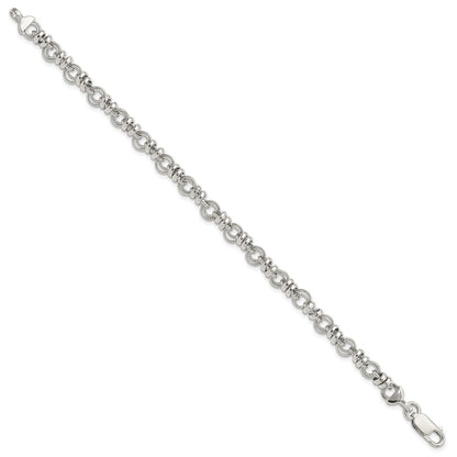 925 Sterling Silver 6.3mm Rhodium-plated Polished and Textured Link Bracelet 7.5 inch