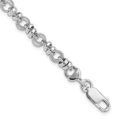 925 Sterling Silver 6.3mm Rhodium-plated Polished and Textured Link Bracelet 7.5 inch