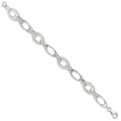 925 Sterling Silver 12.5mm Rhodium-plated Polished/Textured Link Bracelet 7.5 inch