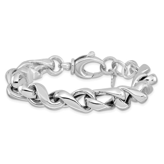 925 Sterling Silver 11mm Rhodium-plated Hollow Link Bracelet 8 inch