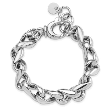 925 Sterling Silver 11mm Rhodium-plated Hollow Link Bracelet 8 inch