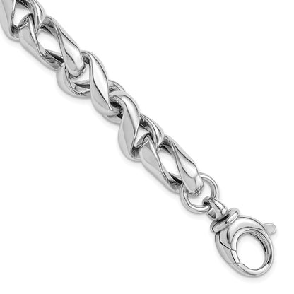 925 Sterling Silver 11mm Rhodium-plated Hollow Link Bracelet 8 inch