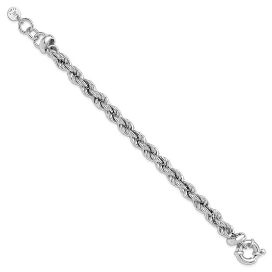 925 Sterling Silver 8.25mm Rhodium-plated Hollow Rope 7in Bracelet 7.5 inch