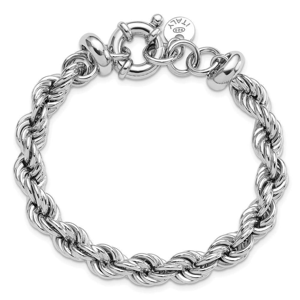 925 Sterling Silver 8.25mm Rhodium-plated Hollow Rope 7in Bracelet 7.5 inch