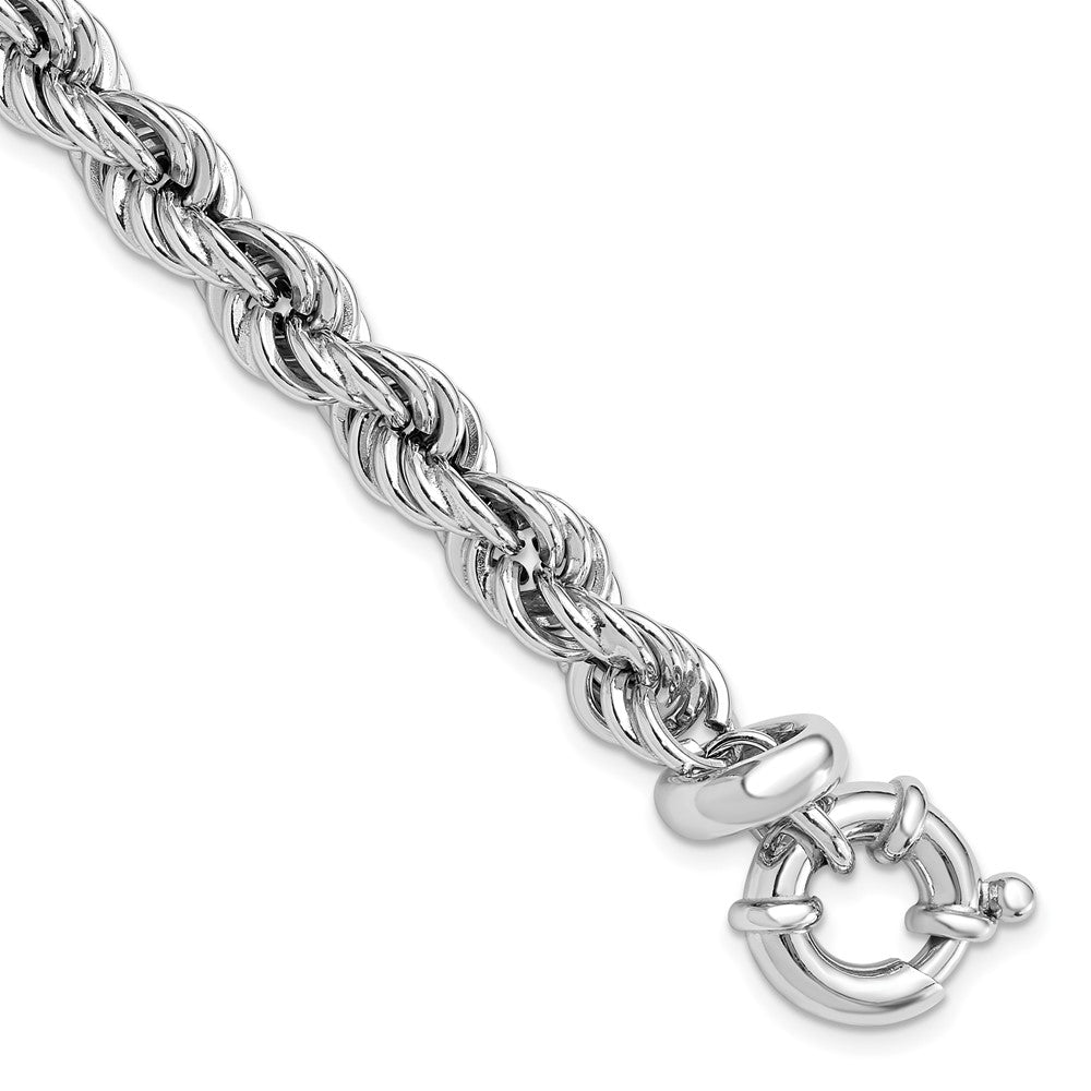 925 Sterling Silver 8.25mm Rhodium-plated Hollow Rope 7in Bracelet 7.5 inch