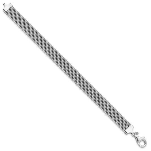 925 Sterling Silver 10.3mm Rhodium-plated Polished Mesh Woven Bracelet 7.5 inch