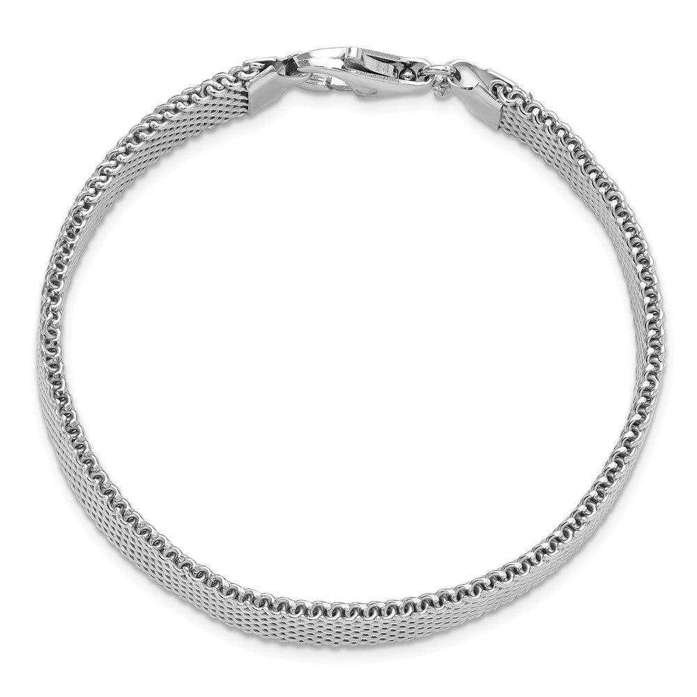925 Sterling Silver 10.3mm Rhodium-plated Polished Mesh Woven Bracelet 7.5 inch