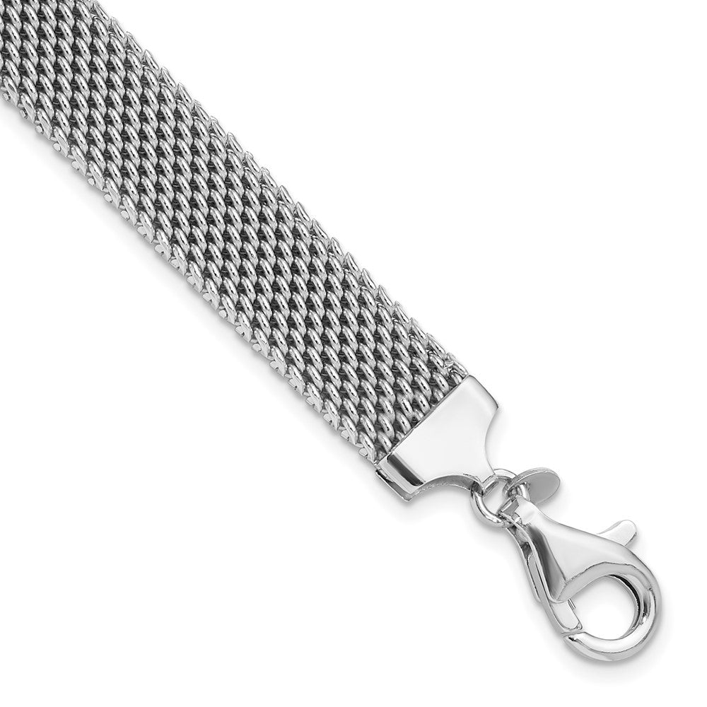 925 Sterling Silver 10.3mm Rhodium-plated Polished Mesh Woven Bracelet 7.5 inch