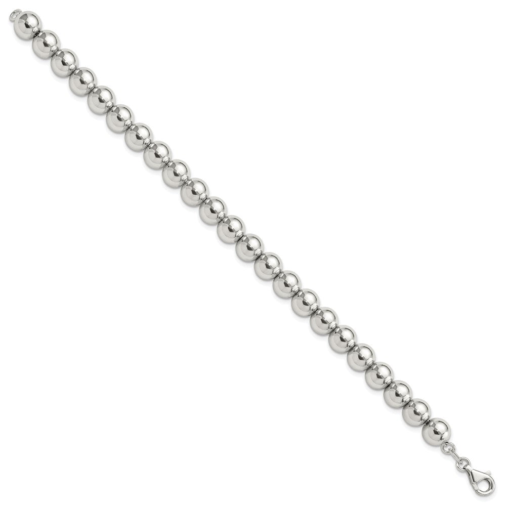 925 Sterling Silver 8mm Rhodium-plated Beaded Bracelet 7.5 inch