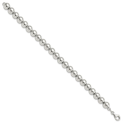 925 Sterling Silver 8mm Rhodium-plated Beaded Bracelet 7.5 inch