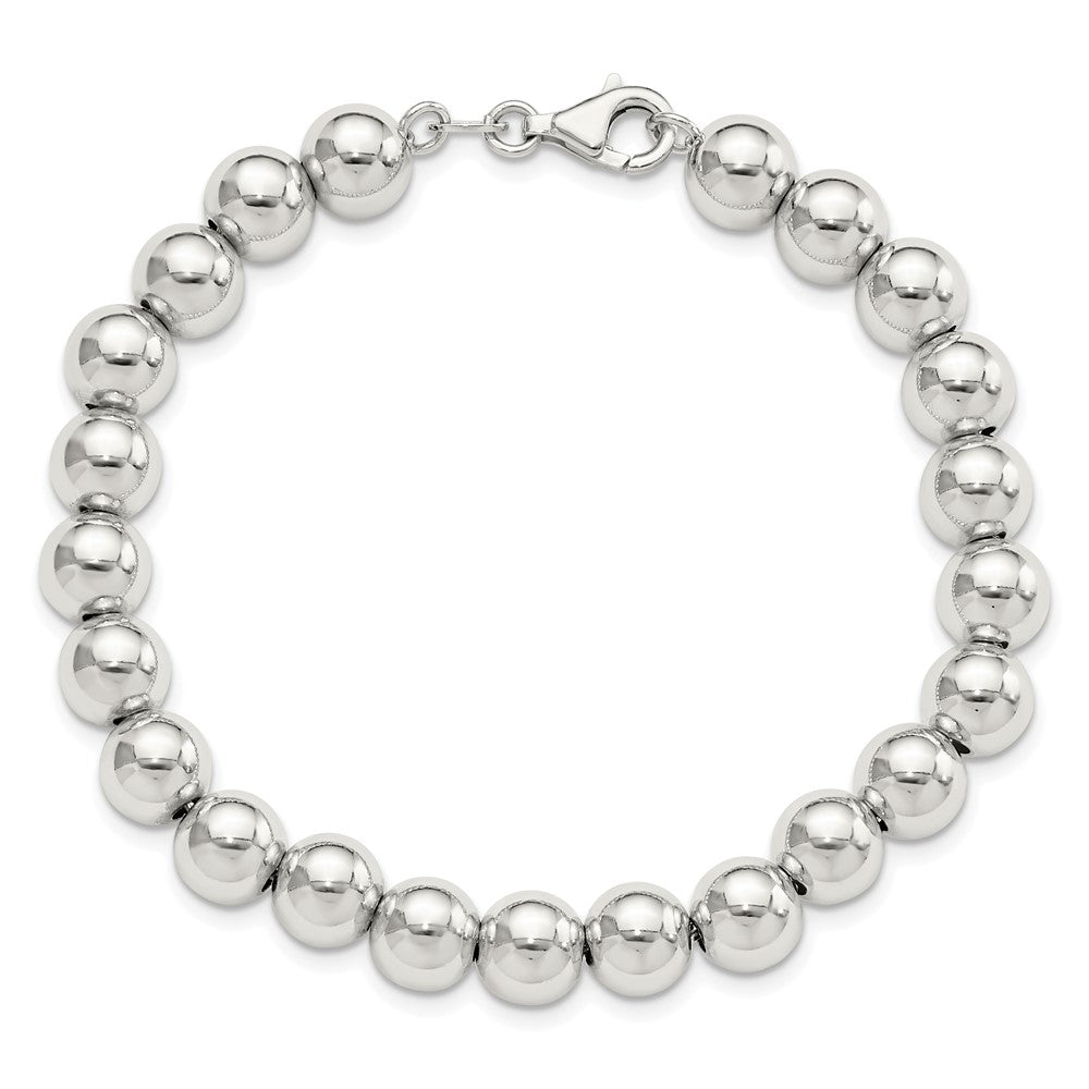 925 Sterling Silver 8mm Rhodium-plated Beaded Bracelet 7.5 inch